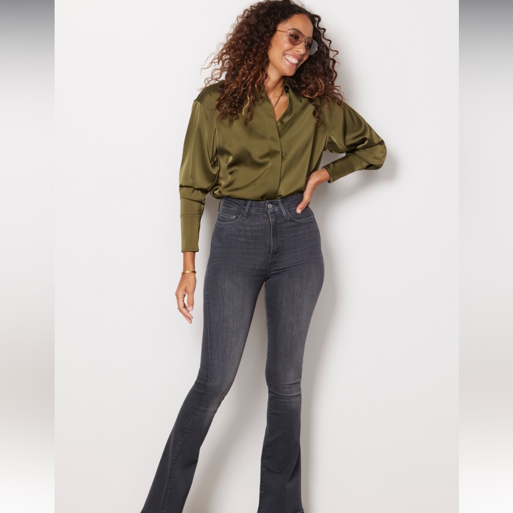 Good American Women's olive Green Long  Sleeve Shirt Top size 1 / 2